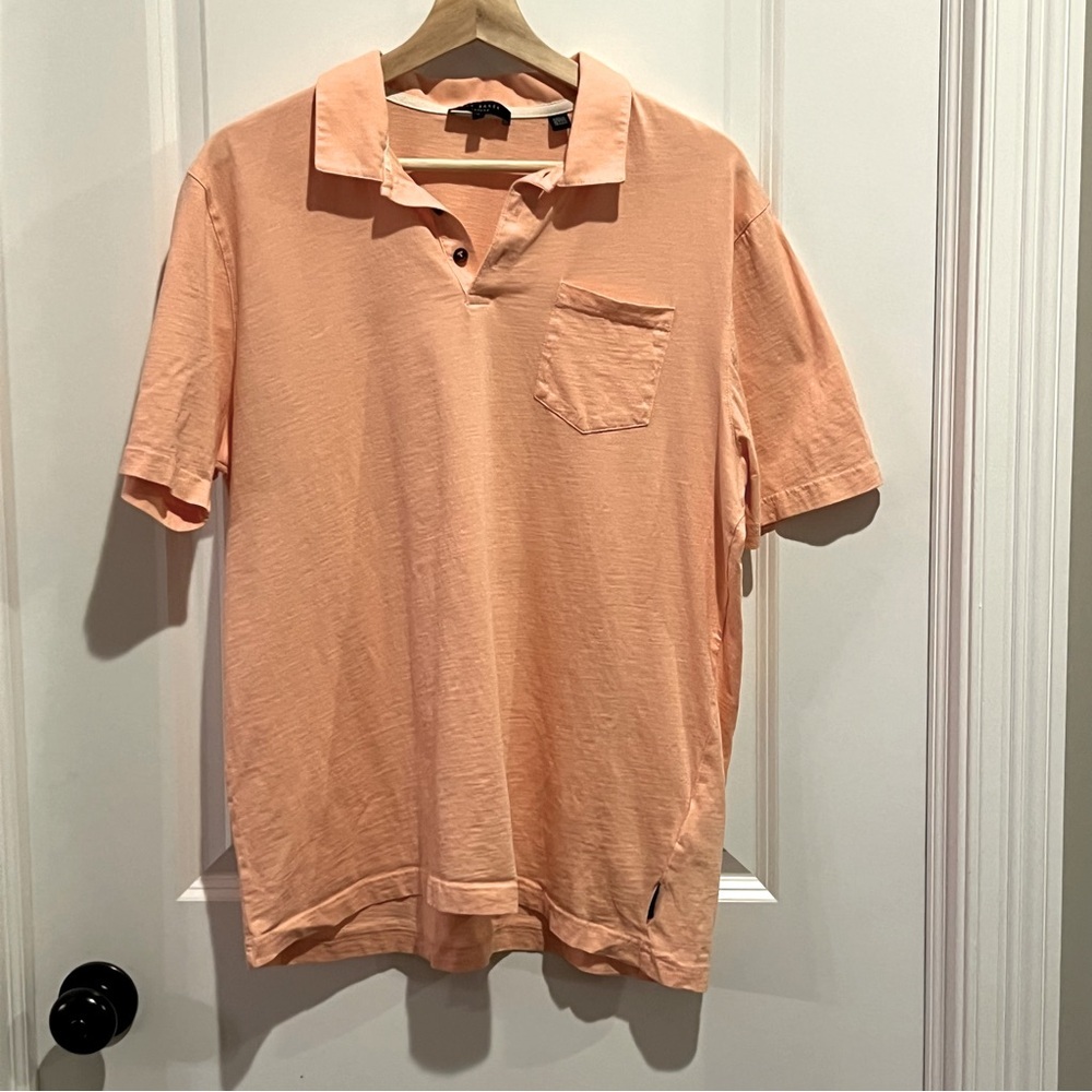 Ted Baker London Distante Polo Shirt‎ Mens 4 Peach Slub Cotton Short Sleeve